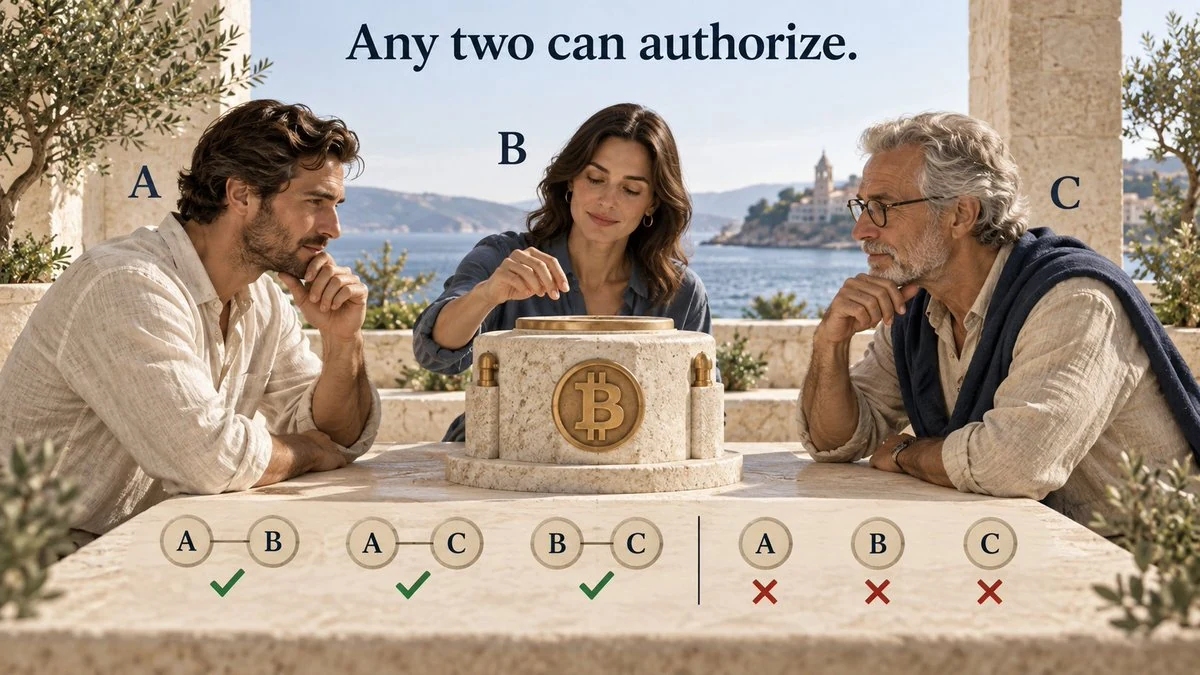 Single-Sig and Multisig from First Principles — A third signer changes the decision rule illustration