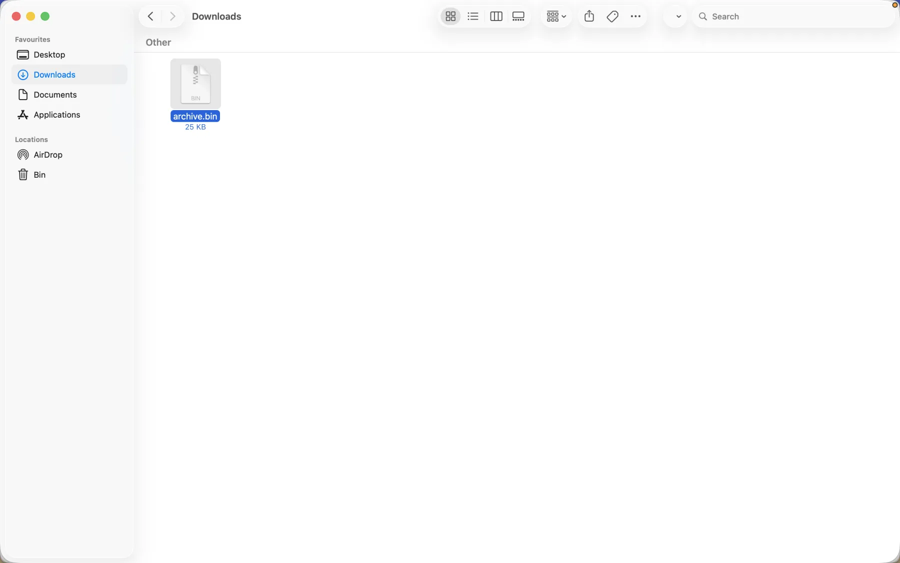 Finder showing the renamed generic archive.bin file